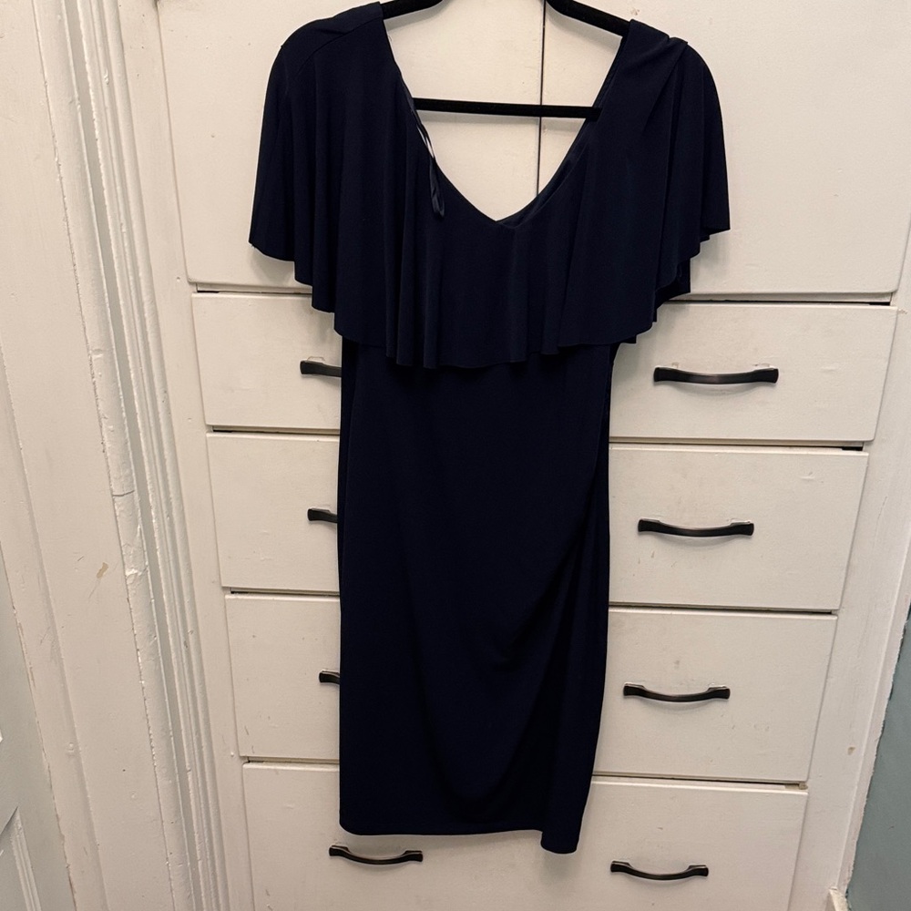 Glamour Navy Ruffle Midi Dress